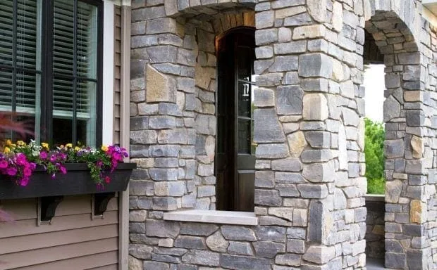 Covered Front Entrance with Cottage Grove Natural Stone Veneer