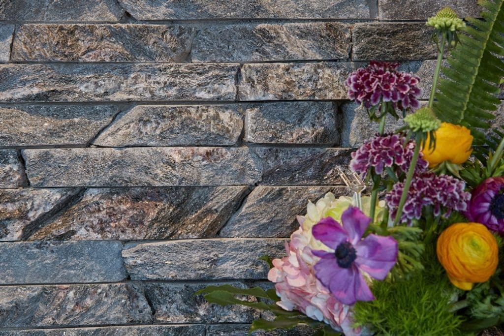 Custom ledgestone Moonlight real stone veneer interior drystack wall
