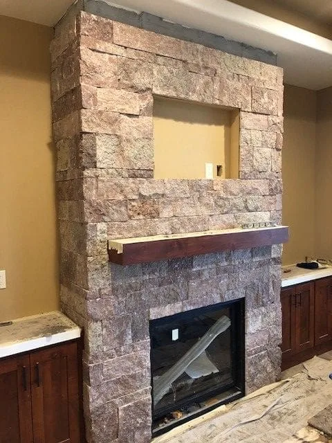Custom Cherrywood (2in,4in,6in) Real Stone Veneer Drystack Fireplace
