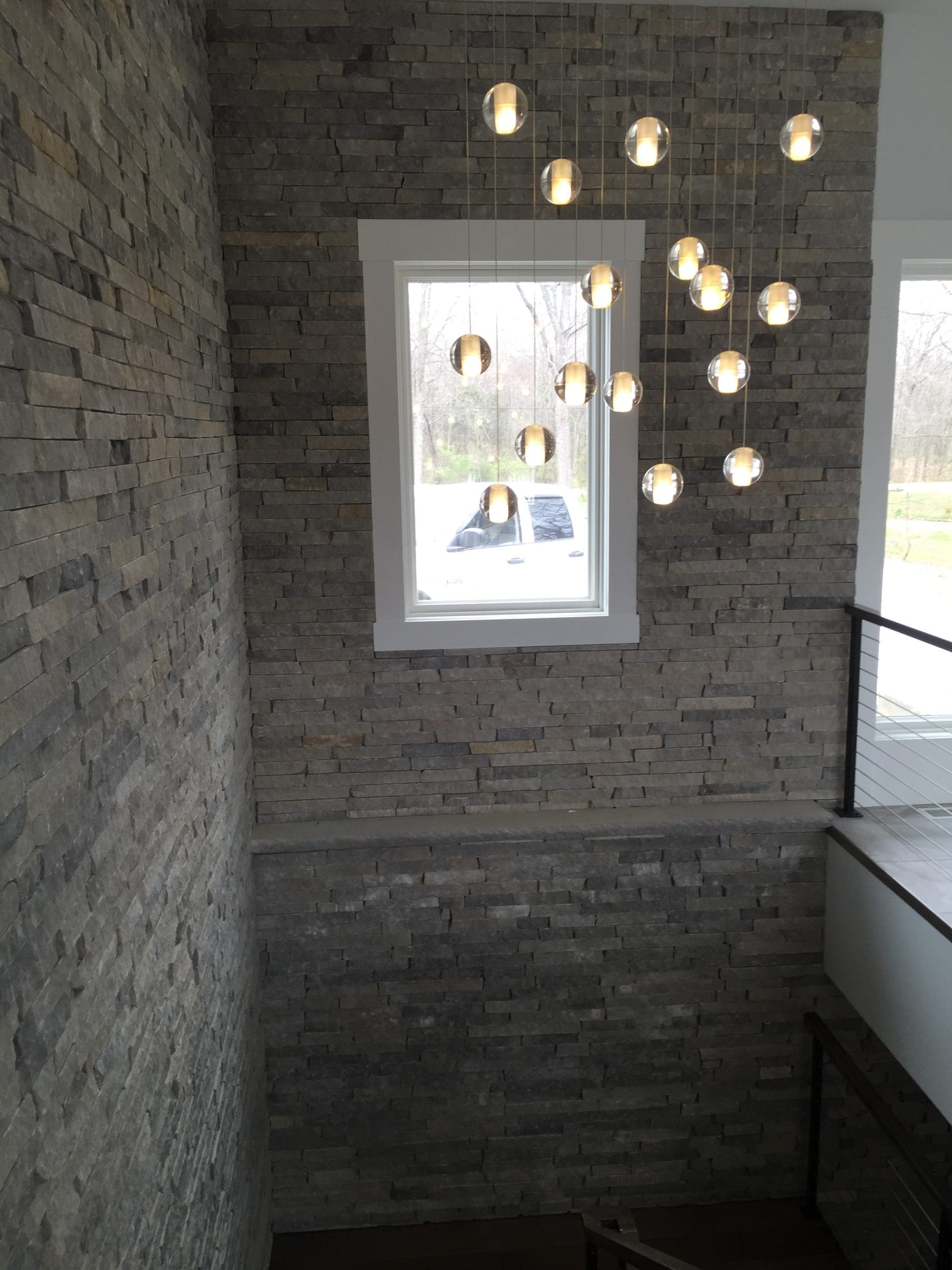 Silver Cloud Real Stone Veneer Custom Ledgestone 2.25 In Drystack Stairway