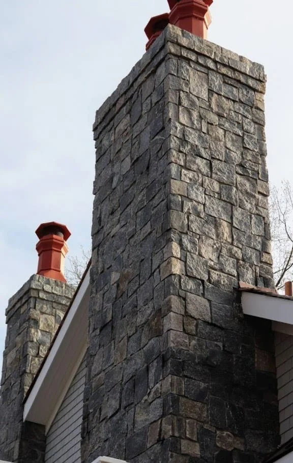 Camden and Narragansett Blend Natural Thin Stone Veneer Chimney