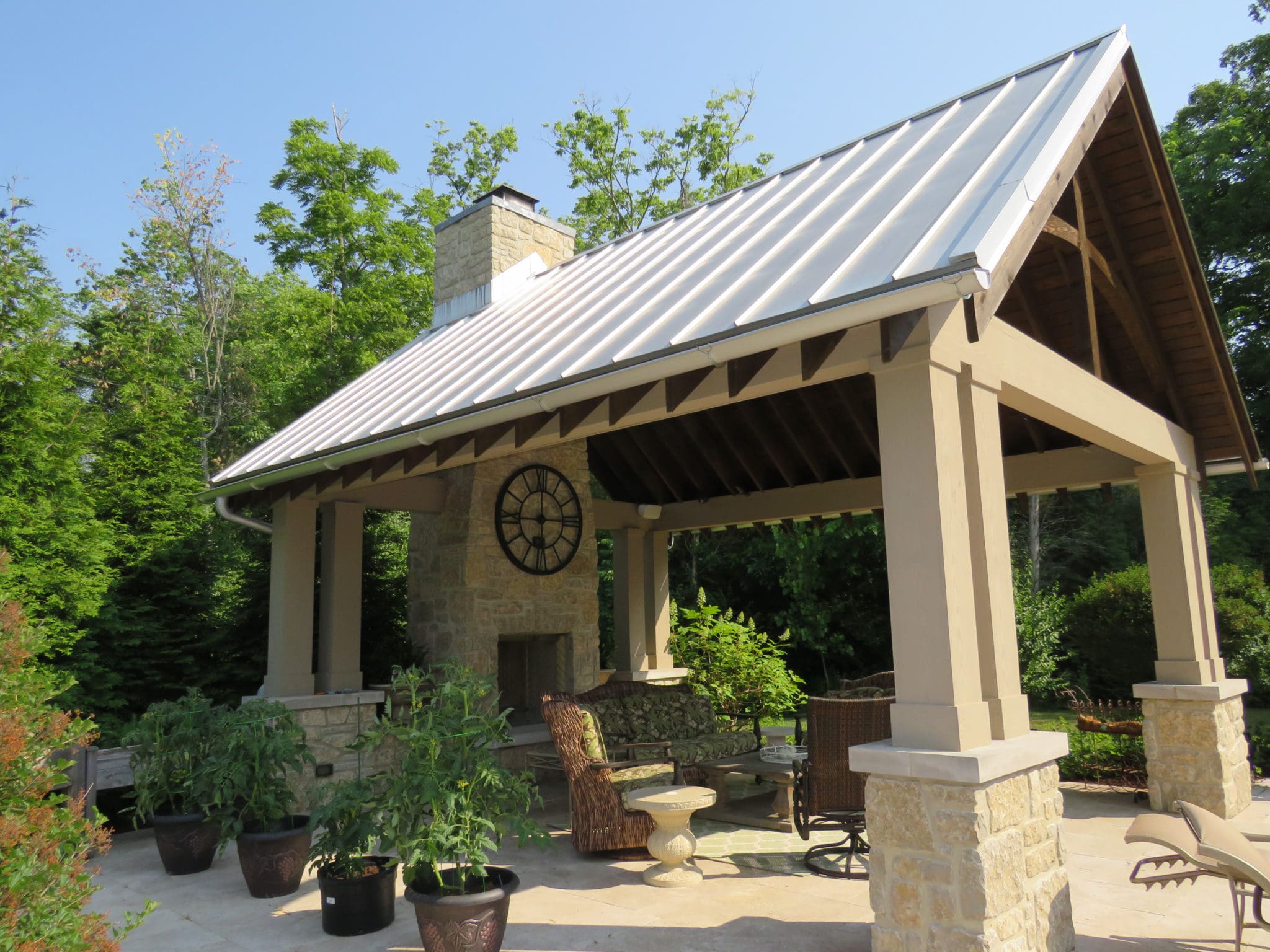 Chateau Natural Limestone Thin Veneer Covered Pavilion Fireplace