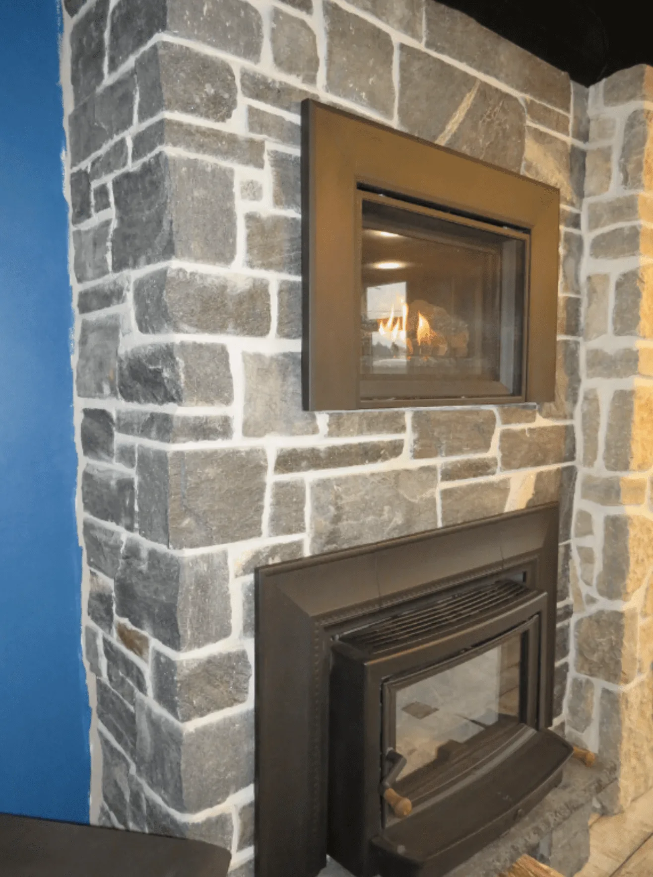 Dublin Natural Thin Stone Veneer Fireplace with White Mortar