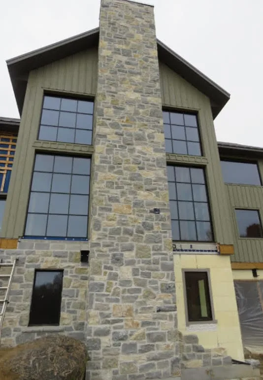 Larchmont and Castle Ridge Natural Stone Veneer Chimney Installation