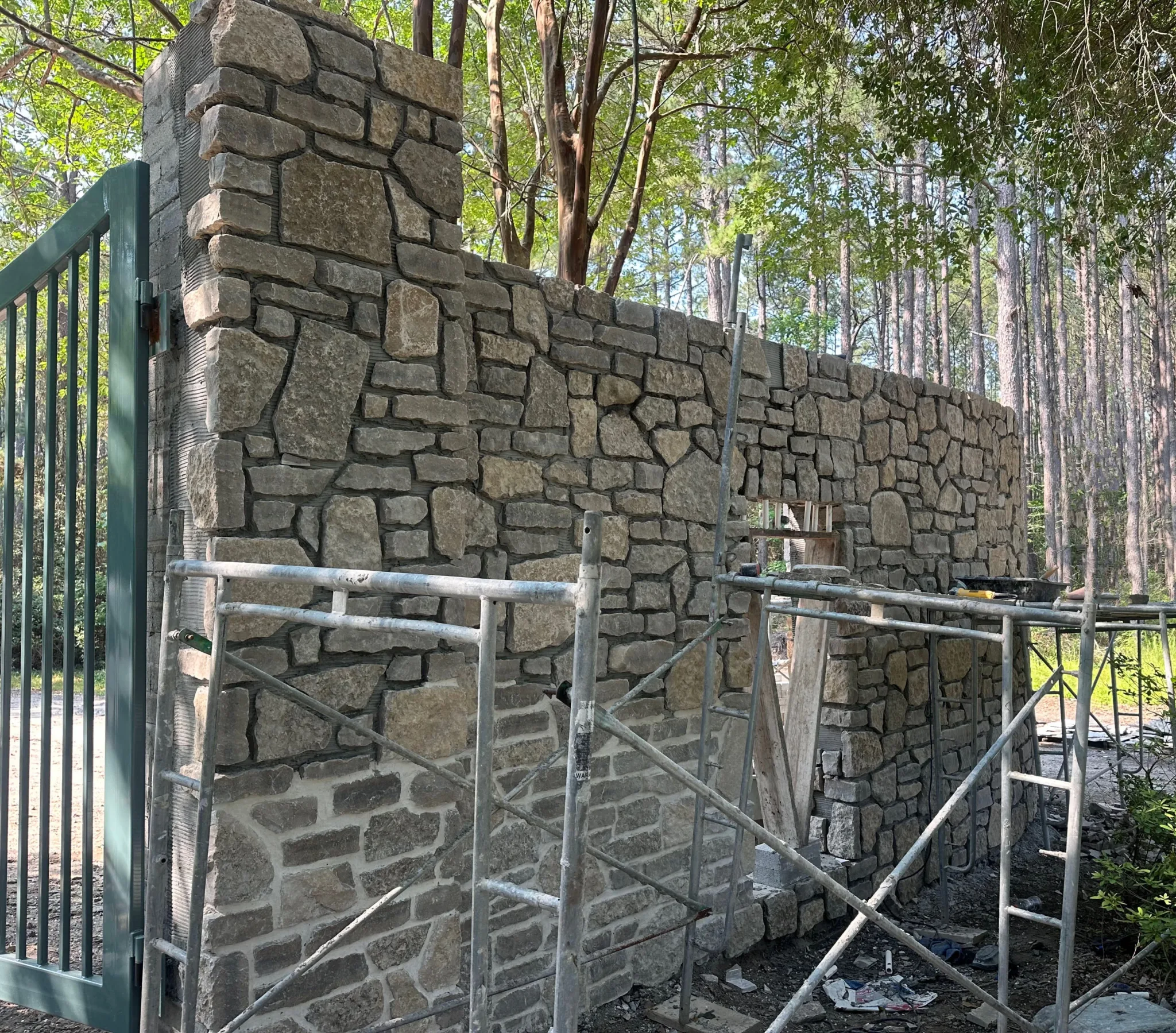 Chateau Natural Thin Stone Veneer Entrance Gate in Progress