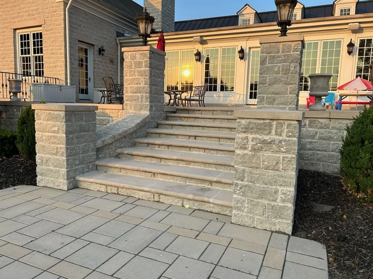 Larchmont Custom Course Height Natural Stone Veneer Patio Stairs
