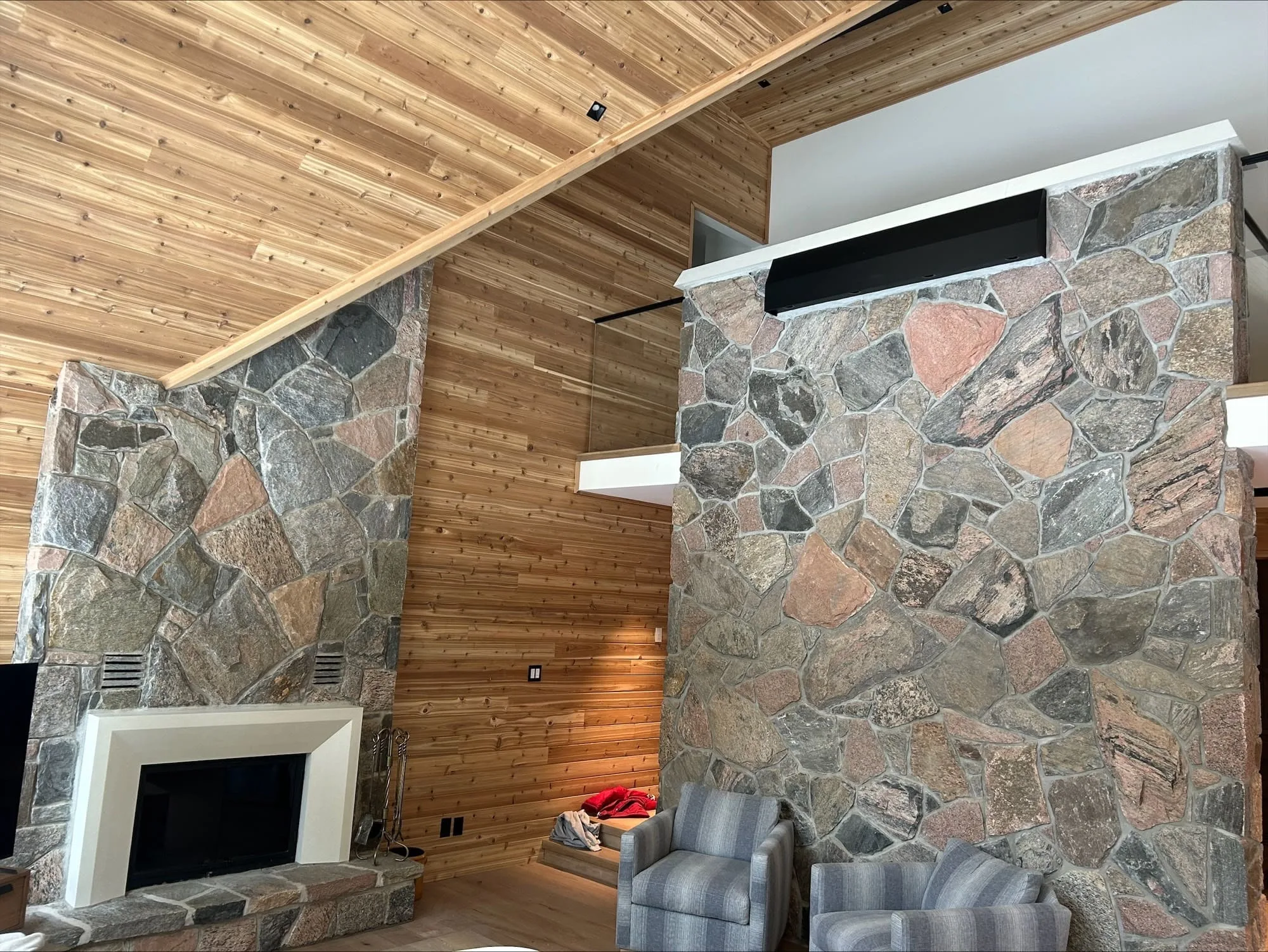 Grand Rapids Real Stone Veneer Living Room