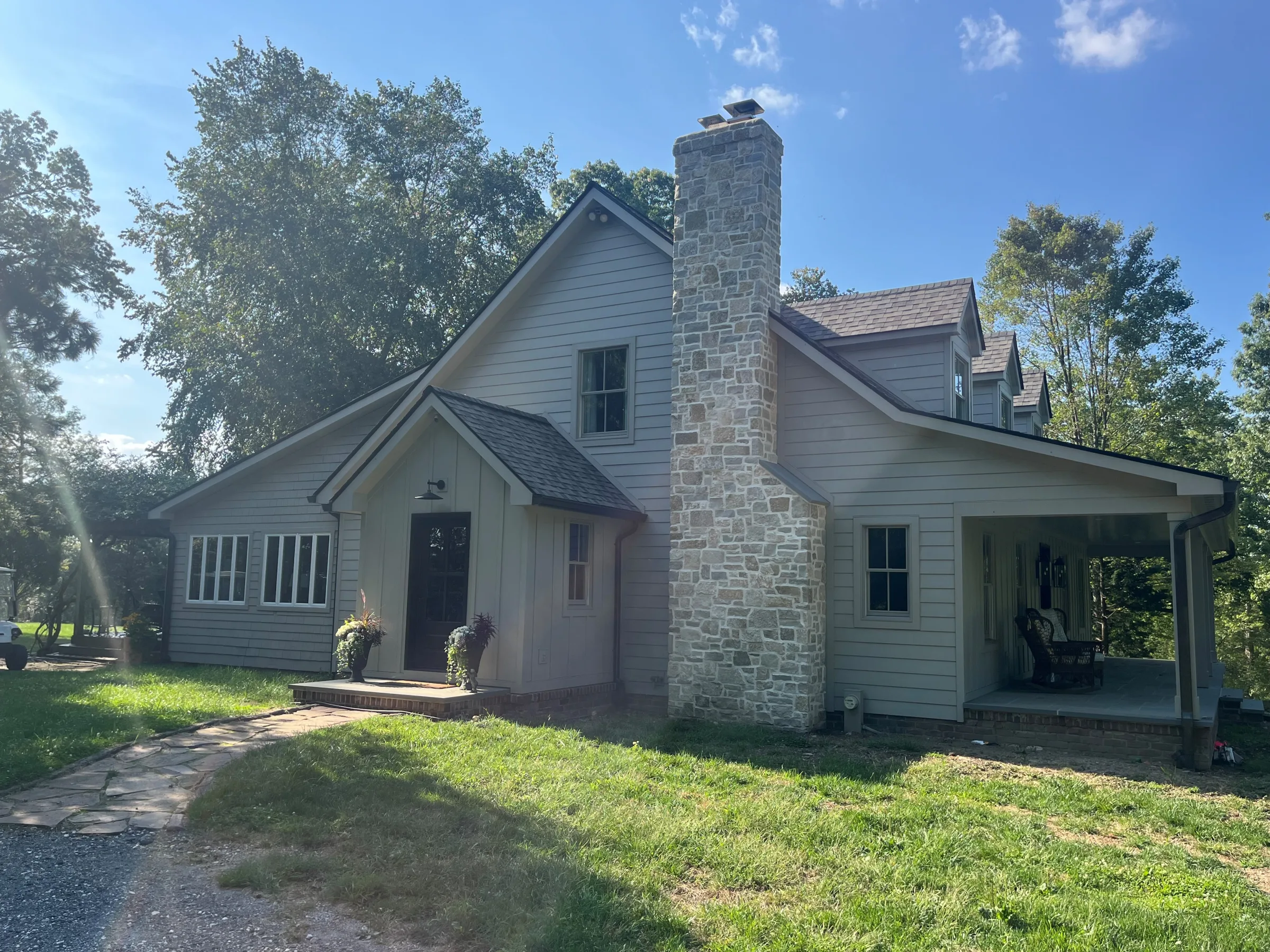 Lisbon Natural Stone Veneer Exterior Chimney
