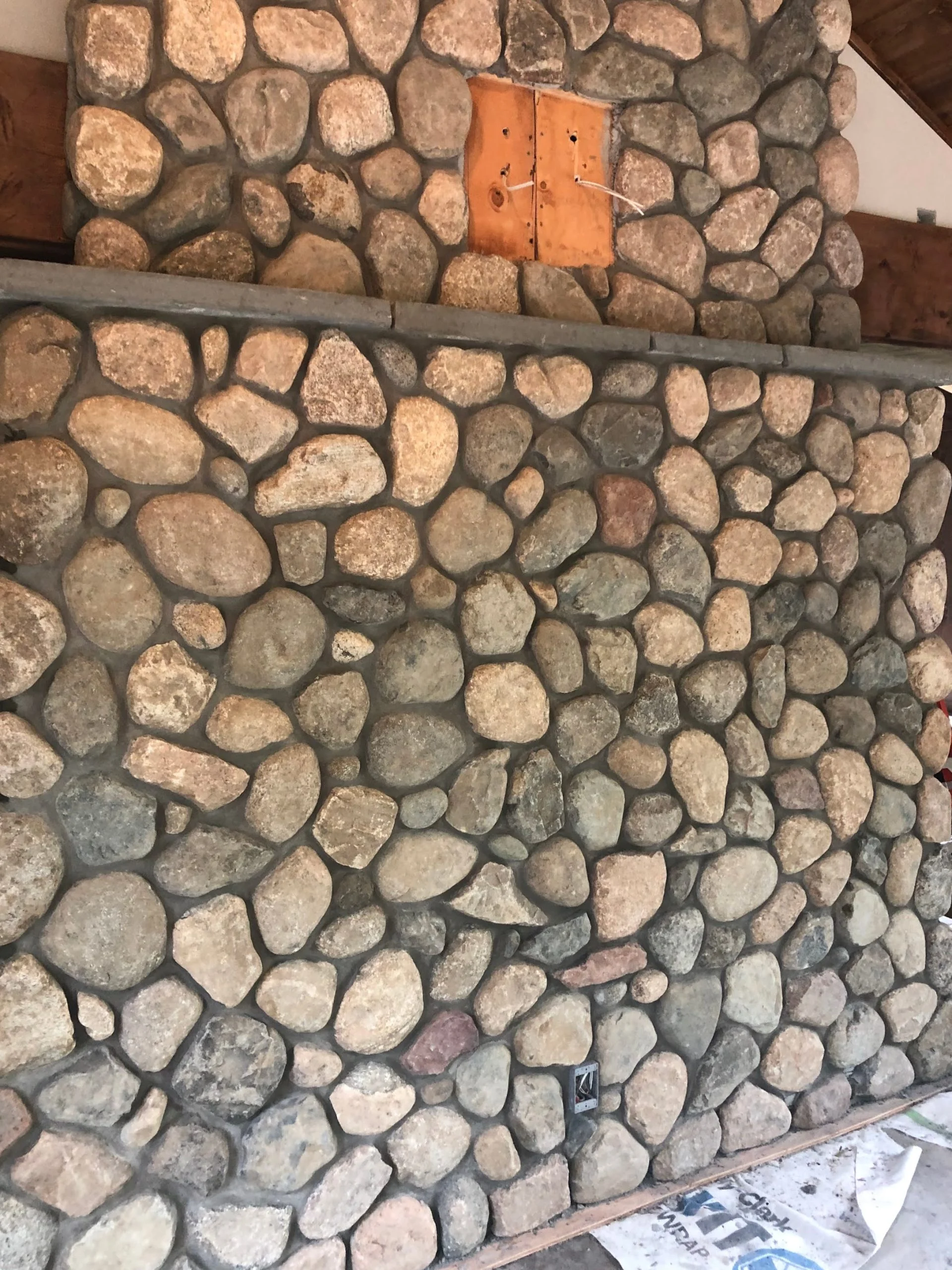 Fieldstone Cobbles Natural Thin Stone Veneer Fireplace Installation Close Up